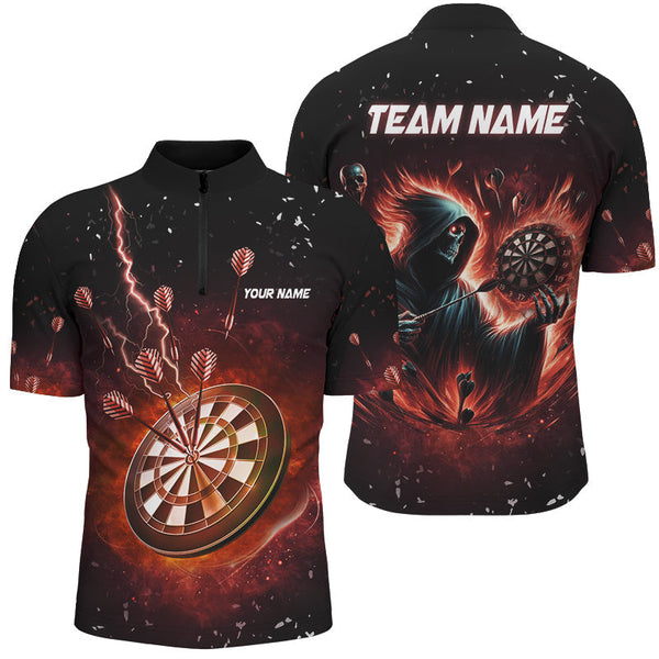 Maxcorners Personalized Scary Death Skeleton Fire Dart Shirts For Men Custom Darts League Team Jerseys