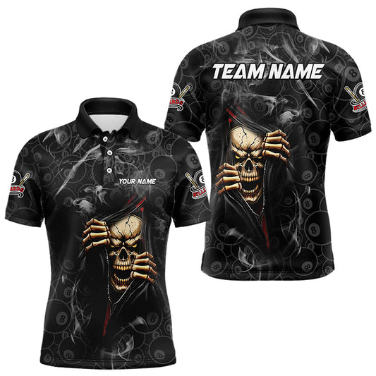 Maxcorners Personalized Skull 8 Ball Smoke Pattern Billiard Shirts For Men, 8 Ball Pool Black Billiard Jerseys