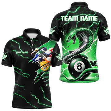Maxcorners Green 8 Ball Lightning Thunder Cobra Snake Billiard Shirt For Men Custom Pool Team Jersey