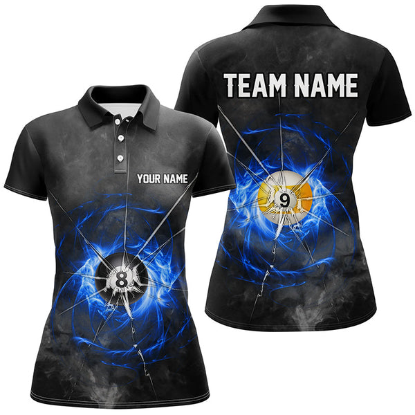 MaxCorners Billiard Ball 8 & Ball 9 Crack Glass Customized Name, Team Name 3D Polo Shirt For Women