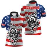 MaxCorners Billiard Skull American Flag Customized Name, Team Name 3D Polo Shirt