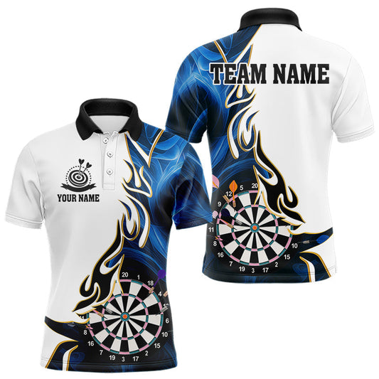Maxcorners Personalized Blue Flaming Darts Jersey For Men Custom Darts Team Shirts Polo & Quarter Zip LM0803