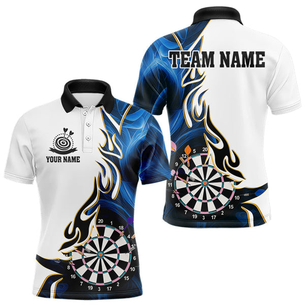 Maxcorners Personalized Blue Flaming Darts Jersey For Men Custom Darts Team Shirts Polo & Quarter Zip LM0803