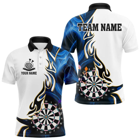 Maxcorners Personalized Blue Flaming Darts Jersey For Men Custom Darts Team Shirts Polo & Quarter Zip LM0803
