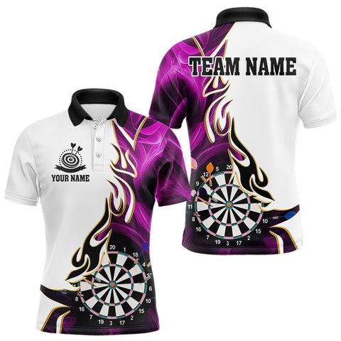 Maxcorners Personalized Purple Flaming Darts Jersey For Men Custom Darts Team Shirts Polo & Quarter Zip  LM0803