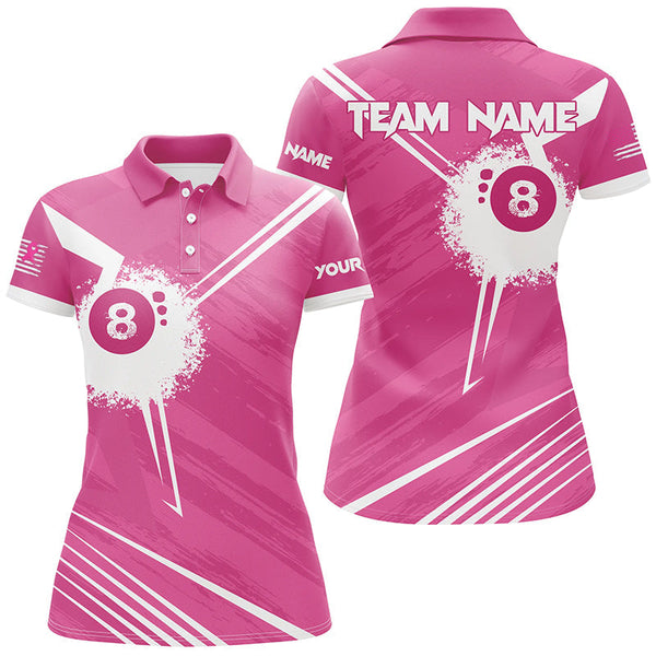 Maxcorners Billiard 8 Ball Breast Cancer Awareness Customized Name, Team Name 3D Polo Shirt Unisex