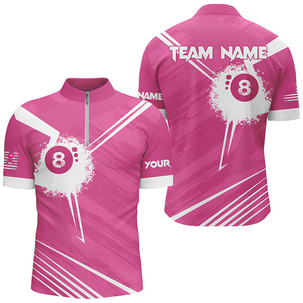 Maxcorners Billiard 8 Ball Breast Cancer Awareness Customized Name, Team Name 3D Polo Shirt Unisex