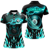 Maxcorners Custom Turquoise Icy Lightning 8 Ball Pool Men Polo & Quarter-Zip, Billiard Team League Jersey