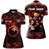 MaxCorners Billiard Red Grunge Strike 8 Ball Pool Fire Custom Women Polo & Quarter-Zi Customized Name, Team Name 3D Polo Shirt For Women