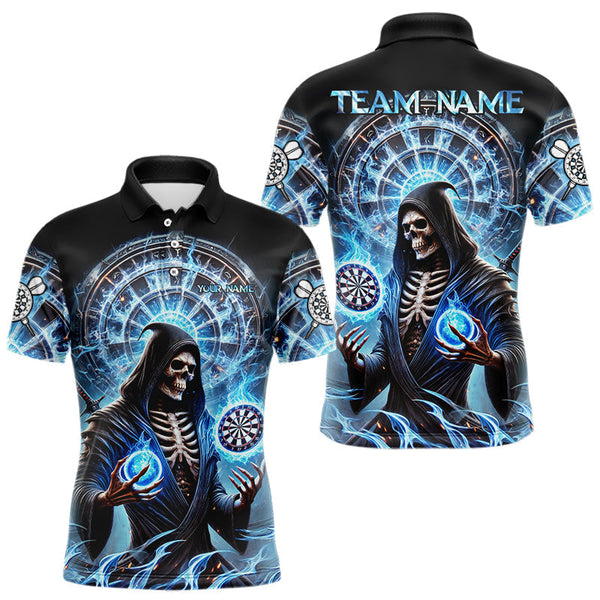 Maxcorners Funny Blue Icy Dartboard Grim Reaper Shirt Custom Darts Jersey Team Polo & 1/4 Zip For Men  LM0803