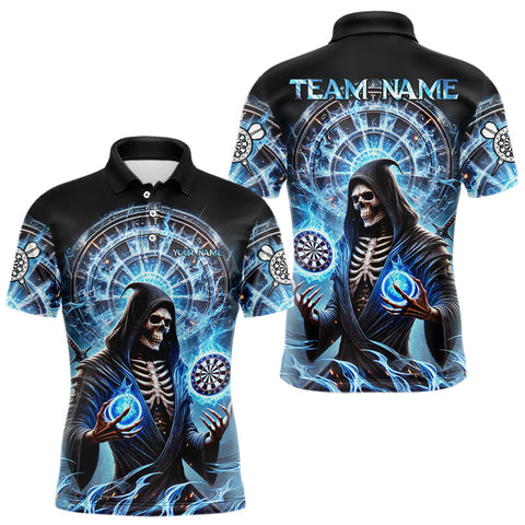 Maxcorners Funny Blue Icy Dartboard Grim Reaper Shirt Custom Darts Jersey Team Polo & 1/4 Zip For Men  LM0803
