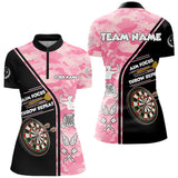 Maxcorners Aim Focus Throw Repeat Custom Pink Camouflage Darts Shirts For Women, Funny Saying Dart Jerseys