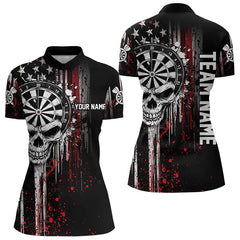 Maxcorners Retro American Flag Grunge Skull Darts Polo Custom Dart Shirts For Men And Women Darts Jerseys