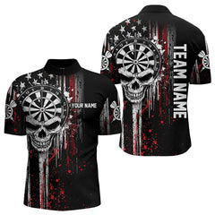 Maxcorners Retro American Flag Grunge Skull Darts Polo Custom Dart Shirts For Men And Women Darts Jerseys