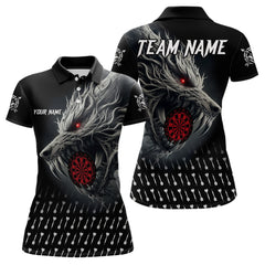 Maxcorners Personalized Viking 3D Wolf Dart Shirts For Men Custom Black Dart Team Jerseys Polo & Quarter Zip