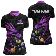 Maxcorners Personalized Purple Black Dragon Billiard Balls Pool Shirts For Men, Billiard League Team Jerseys