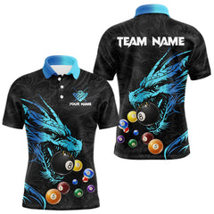 Maxcorners Personalized Black And Blue Dragon Billiard Balls Pool Shirts For Men, Billiard League Team Jersey