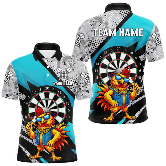 Maxcorners Personalized Rooster Funny Darts Shirt For Men Custom Darts Team Jersey Polo & 1/4 Zip |Blue LM0404