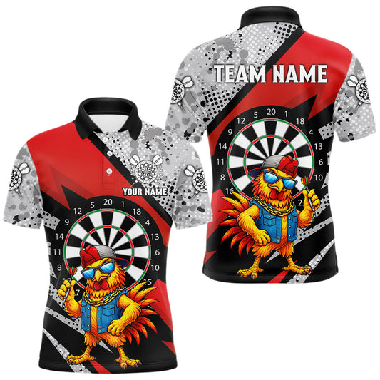 Maxcorners Personalized Rooster Funny Darts Shirt For Men Custom Darts Team Jersey Polo & 1/4 Zip |Red LM0404