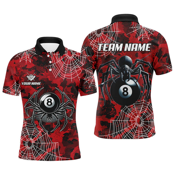 MaxCorners Billiard Red Camo Billiard Spider Cobweb Customized Name, Team Name 3D Polo Shirt For Men