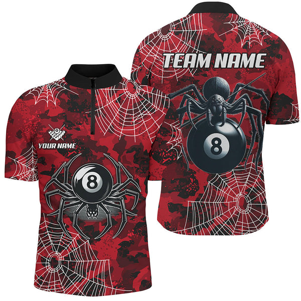 MaxCorners Billiard Red Camo Billiard Spider Cobweb Customized Name, Team Name 3D Polo Shirt For Men