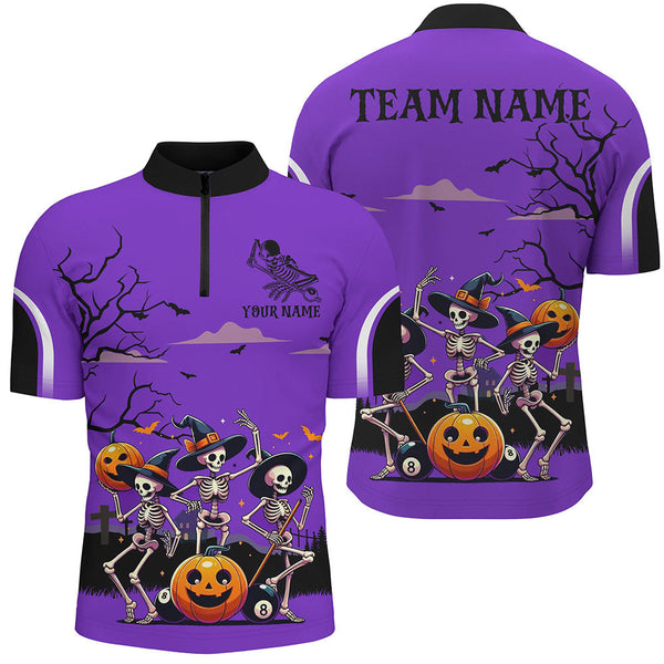 Maxcorners Purple Halloween Spook Night Skeleton Dance Bowling Jersey Customized Name, Team Name 3D Shirt