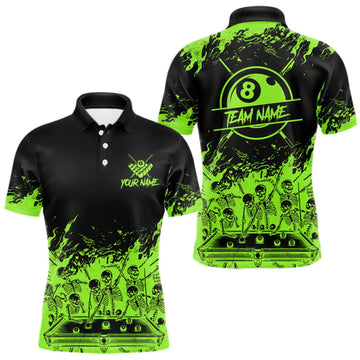 Maxcorners Black And Green Funny Skeleton Billiard Shirts For Men Custom 8 Ball Pool Billiard Team Jersey LM0510