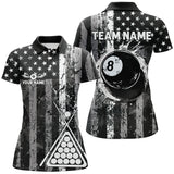 Maxcorners Custom Black Grunge US Flag Patriotic Billiard Shirt For Women Retro 8 Ball Pool Billiard Team Jersey