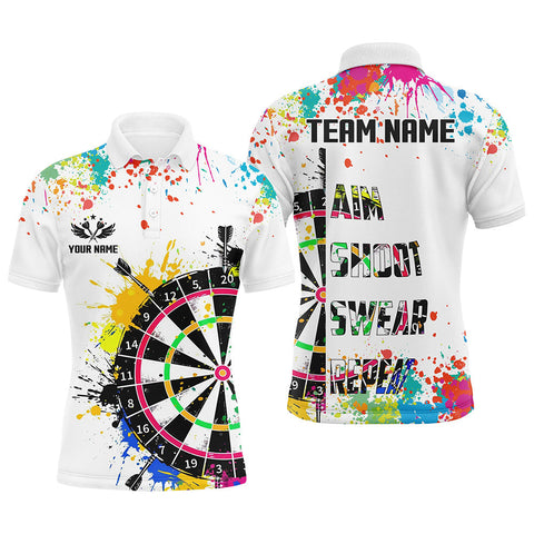 MaxCorners Darts Colorful Paint Aim Shoot Swear Repeat Darts Customized Name 3D Polo Shirt For Men