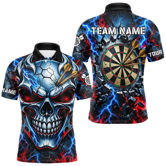 Maxcorners Lightning Blue And Red Custom Skull Darts Shirts For Men, Flame Darts Team Jersey Polo & 1/4 Zip LM0510