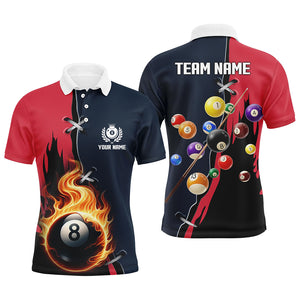 Maxcorners Billiards Red Navy 8 Ball Pool Personalized Name 3D Shirt