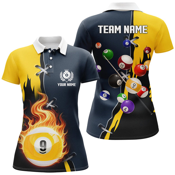 Maxcorners Personalized Yellow Navy 9 Ball Pool Jerseys Men Polo Shirts Custom Unique Billiard Balls Shirts