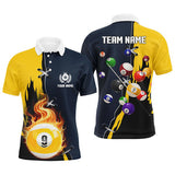 Maxcorners Billiards Yellow Navy 9 Ball Pool Personalized Name 3D Shirt