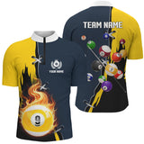 Maxcorners Personalized Yellow Navy 9 Ball Pool Jerseys Men Polo Shirts Custom Unique Billiard Balls Shirts