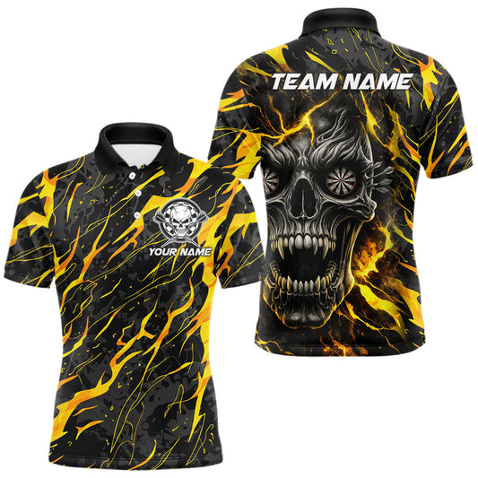 Maxcorners Black Yellow Skull Lightning Splash Darts Shirt For Men Custom Darts Jersey Team Polo & 1/4 Zip LM0602