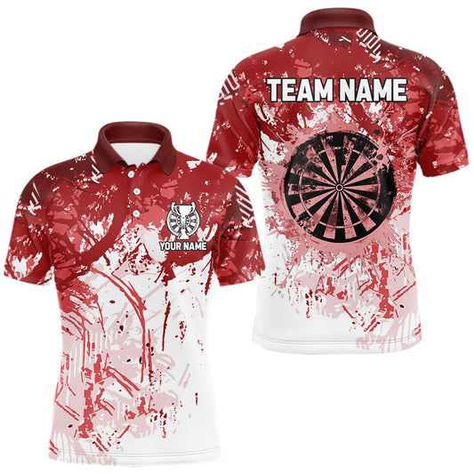 Maxcorners Personalized Red Grunge Darts Jerseys For Men Custom Darts Team Shirts Polo & Quarter Zip LM0602