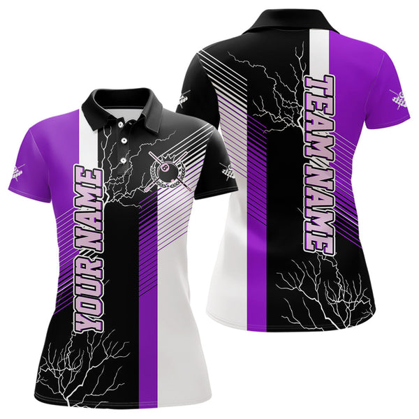 Maxcorners Personalized Black Purple Billiard Polo & 1/4 Zip For Men Custom 8 Ball Pool Billiard Team Jersey
