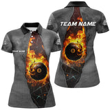 MaxCorners Billiard Grey 8 Ball Pool Fire Break Glass Customized Name, Team Name 3D Polo Shirt For Women