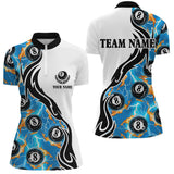 MaxCorners Billiard Blue 8 Ball Pool Fire Thunder Lightning Customized Name, Team Name 3D Polo Shirt For Women