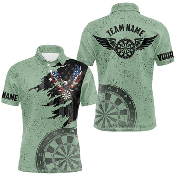 Maxcorners Eagle Retro American Flag Patriotic Darts Shirts For Men Custom Darts League Team Jersey | Green