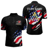 Maxcorners Personalized Black Grunge American Flag Billiard Shirt For Men Custom Patriotic 8 Ball Pool Jersey MT0609