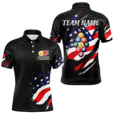 Maxcorners Personalized Patriotic 9 Ball Billiard Shirt For Men Custom Black Grunge American Flag Pool Jersey MT0609