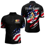 Maxcorners Personalized Patriotic 9 Ball Billiard Shirt For Men Custom Black Grunge American Flag Pool Jersey MT0609