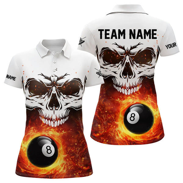 Maxcorners Personalized 3D 8 Ball Pool Fire Skull Billiard Shirts For Men Team League Billiard Jerseys |Orange