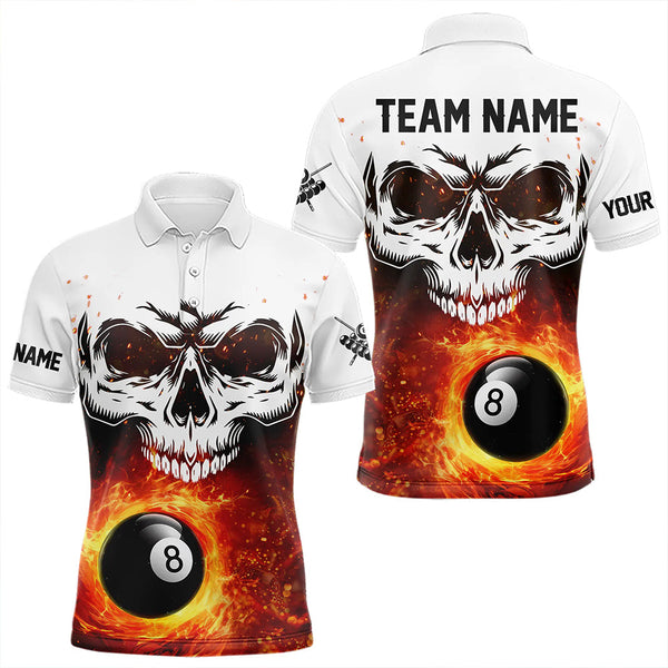 Maxcorners Personalized 3D 8 Ball Pool Fire Skull Billiard Shirts For Men Team League Billiard Jerseys |Orange