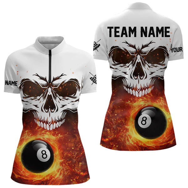 Maxcorners Personalized 3D 8 Ball Pool Fire Skull Billiard Shirts For Men Team League Billiard Jerseys |Orange