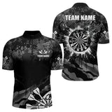 Maxcorners Black Grey Grunge Camo Darts Polo & Quarter Zip For Men Custom Retro Dartboard Team Darts Jerseys