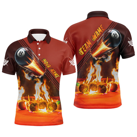 Maxcorners Personalized 3D Fire Billiard Balls Men Polo Shirts