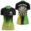 Maxcorners Green And Yellow Fire Dartboard Women Darts Polo Shirts Custom Dart Shirts For Team Dart Jerseys
