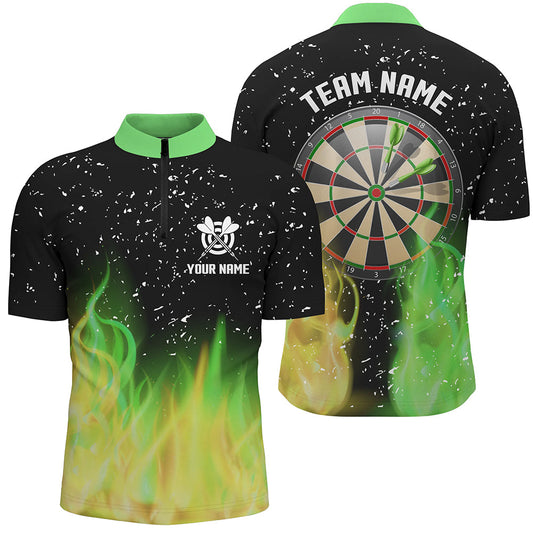 Maxcorners Green And Yellow Fire Dartboard Men Darts Polo Shirts Custom Dart Shirts For Team Dart Jerseys